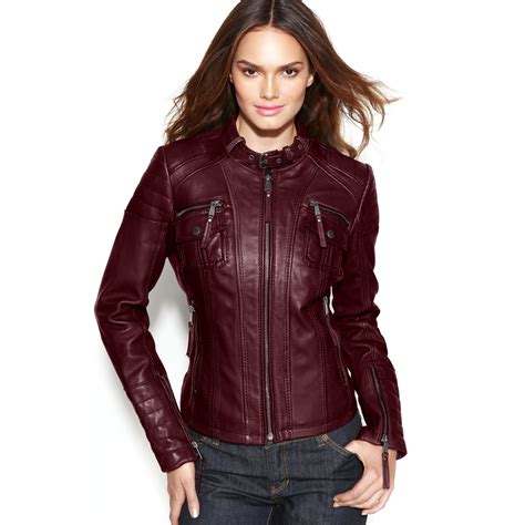 michael kors red leather jacket|michael kors leather motorcycle jacket.